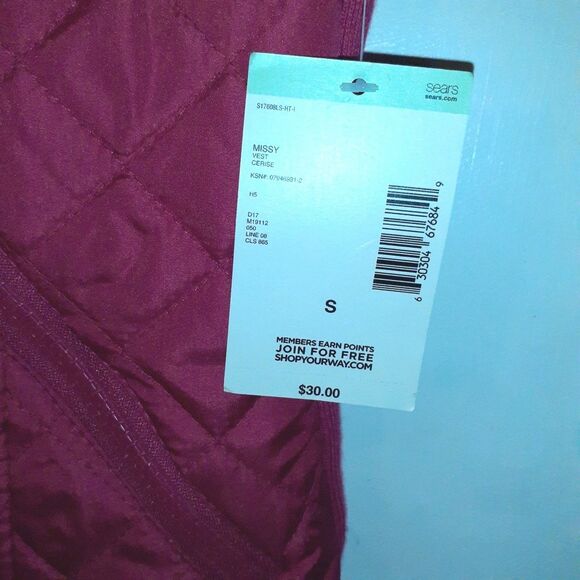 Laura Scott Puffer Vest Women's S Cherry Red Quilted Full Zip Pockets Fitted New - Picture 5 of 5